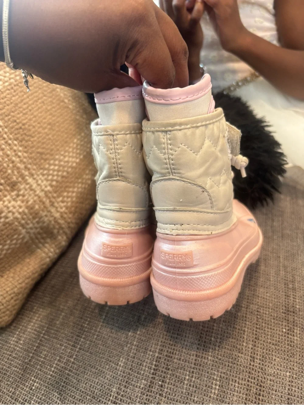 Sperry Kids Pink and Cream Waterproof Duck Boots